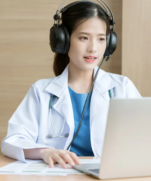 Medical virtual assistant wearing a headset